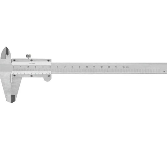 Изображение товара Штангенциркуль металлический КУРС хромированный, 150 мм, 0.02 мм, пластиковый кейс 19840