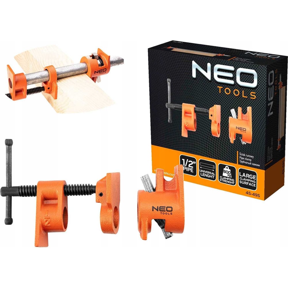 Изображение товара Струбцина трубная NEO TOOLS 45-495 1/2" максимальное усилие 7845 Н