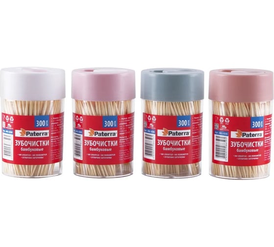 Изображение товара Зубочистки бамбуковые PATERRA 300 шт. в пластиковой банке 491-030