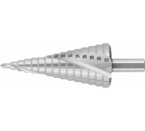 Изображение товара Сверло ступенчатое по металлу 4-32 мм, HSS, спиральный профиль, 15 ступеней КУРС 36367