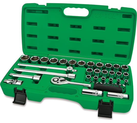 Изображение товара Набор 6-гранных головок и аксессуаров TOPTUL 1/2DR, 8-32 мм, 31 предмет GAAI3103