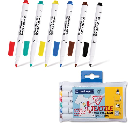 Изображение товара Маркеры для ткани ОФИСМАГ CENTROPEN "Textile Marker" 6 цветов, круглый наконечник, 1.8 мм 2739/6, 5 2739 0610 150569