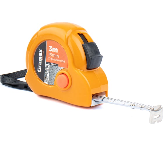 Изображение товара Рулетка Gramex 3 м, 16 мм, 2 фиксатора (12/120) 005848