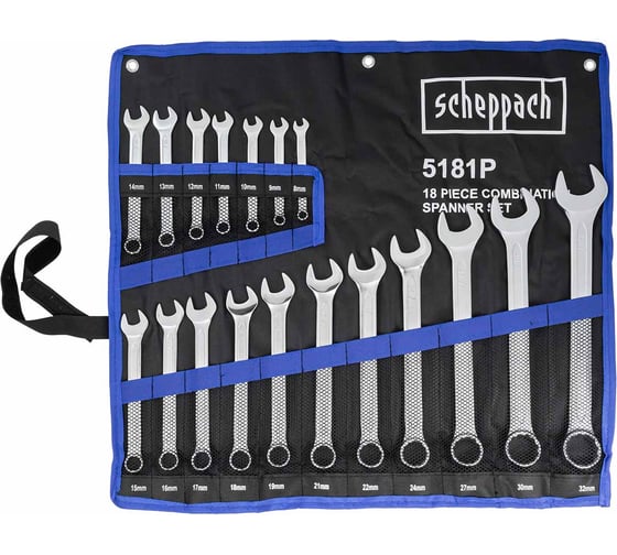 Изображение товара Набор комбинированных ключей Scheppach 8-19, 21, 22, 24, 27, 30, 32 мм, 18 предметов Sch-5181P(59128)