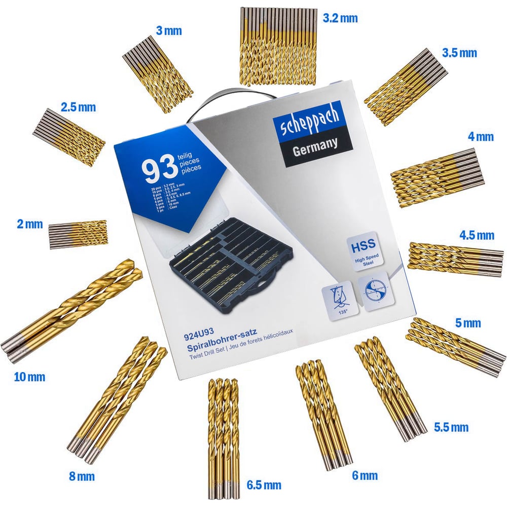 Изображение товара Набор сверл по металлу Scheppach ch-924U93 93 предмета от 2 до 10 мм