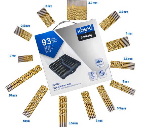 Изображение товара Сверла по металлу, набор 93 предмета Scheppach ch-924U93(58957)