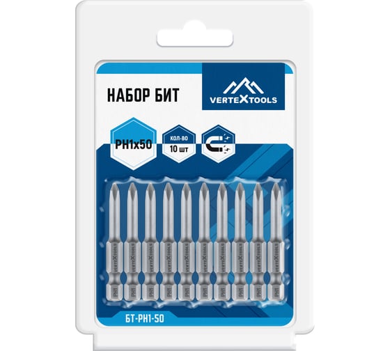 Изображение товара Набор бит PH1х50 10 шт. Vertextools БТ-PH1-50