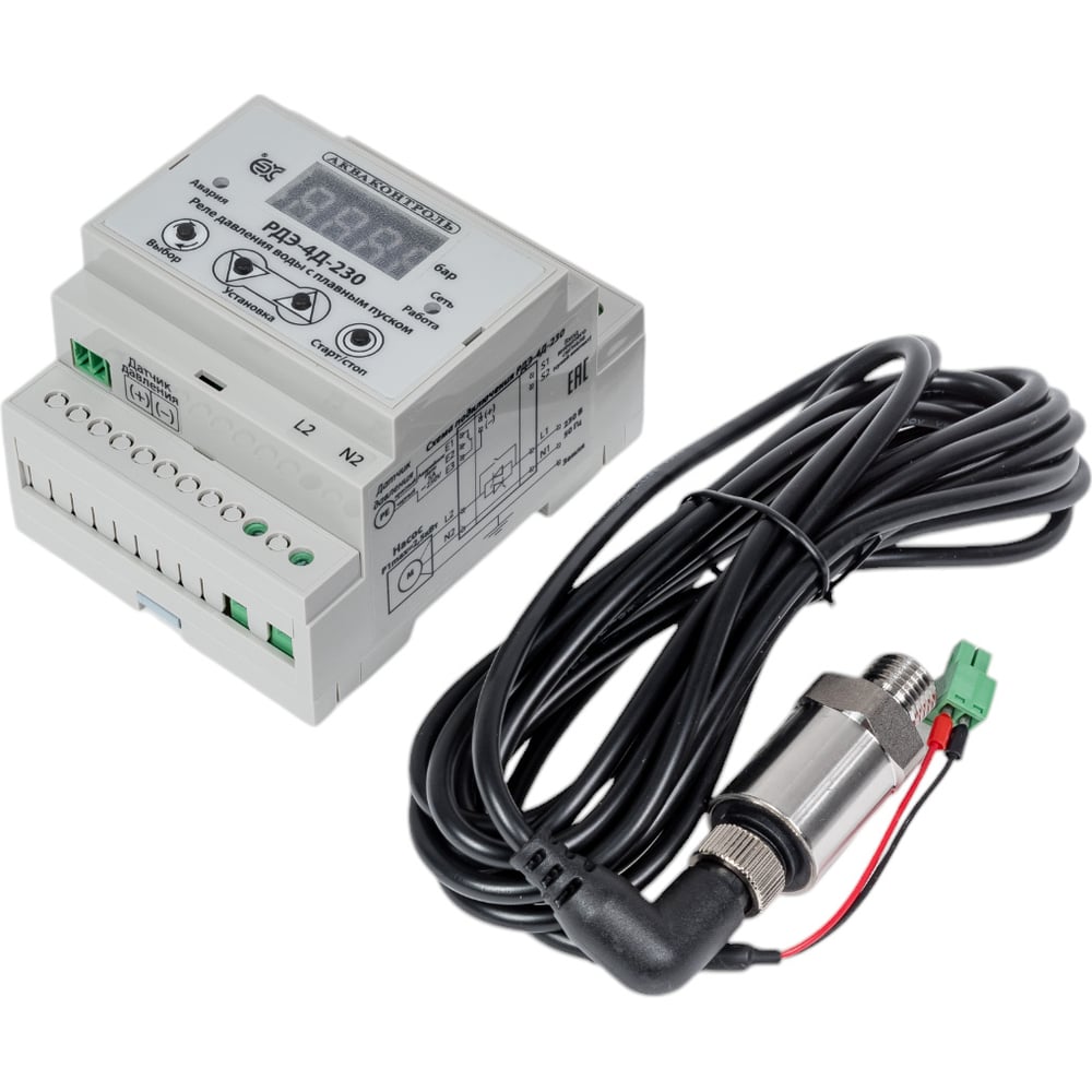 Изображение товара Реле давления воды на DIN рейку с плавным пуском и выносным датчиком 4-20 мА для насоса РДЭ-4Д-230-7-10 EXTRA АКВАКОНТРОЛЬ 1531122400