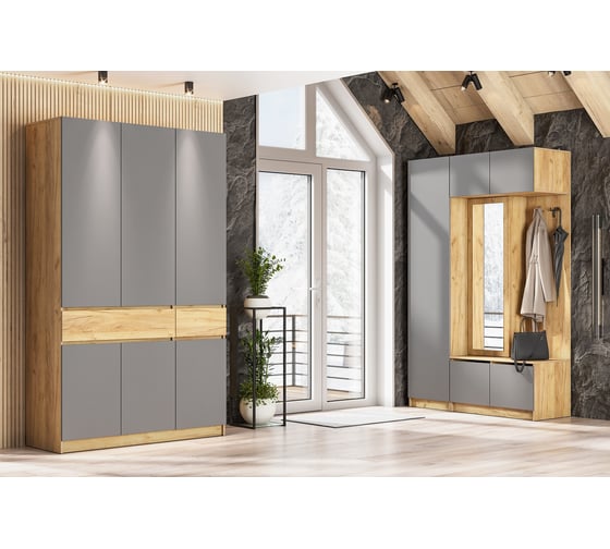 Изображение товара Модульная система Арника Авиньон Шкаф трехстворчатый Дуб Крафт Золотой/Графит серый 00-00161003