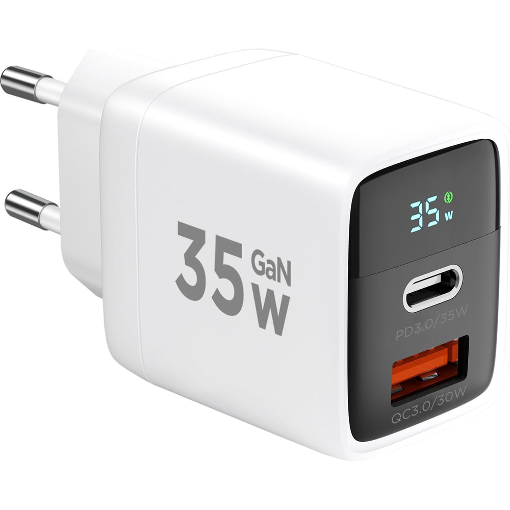 Изображение товара Зарядное устройство с дисплеем Cablexpert 35Вт GaN QC3.0 PD3.0, 2 разъема