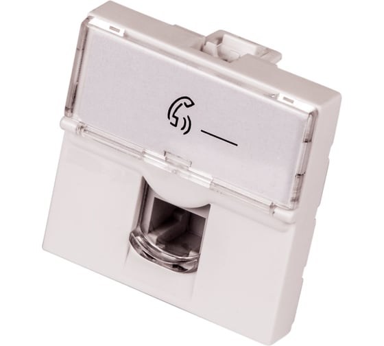 Изображение товара Вставка LANMASTER Mosaic 45x45, RJ-11, со шторкой и увеличенным окном маркировки, LAN-SIP-23TEL-WH