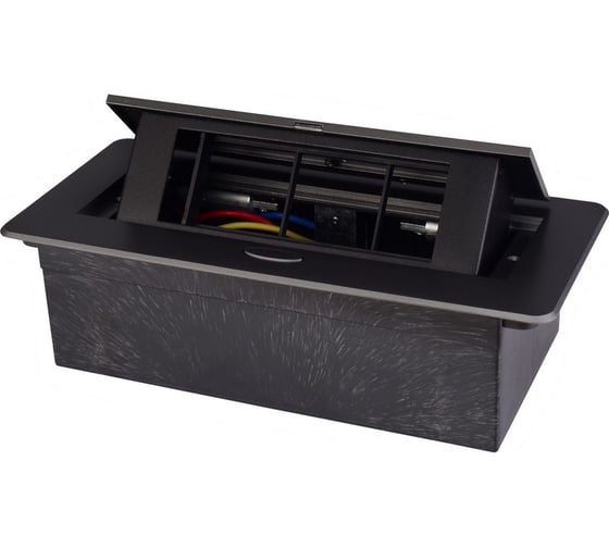 Изображение товара Выдвижной горизонтальный модуль ROCKETSOCKET в столешницу для розеток Livolo 3 поста, темно-серый RS-DSB-030-DG