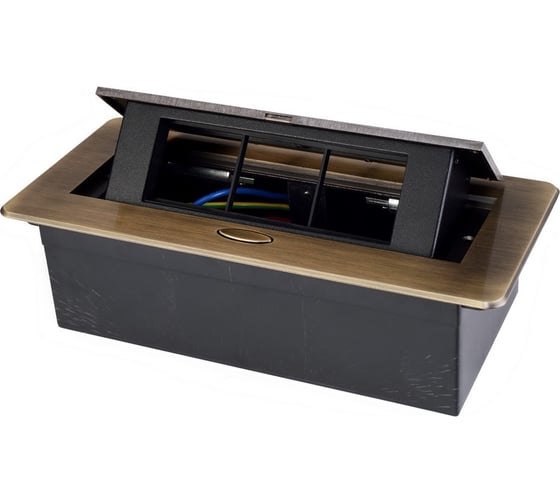 Изображение товара Выдвижной горизонтальный модуль ROCKETSOCKET в столешницу для розеток Livolo 3 поста, бронза RS-DSB-030-BZ