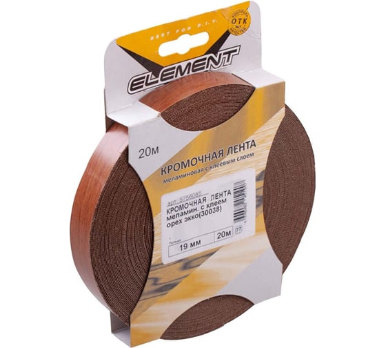 Изображение товара Кромочная меламиновая лента с клеем Element 19мм орех экко 20 м 218880
