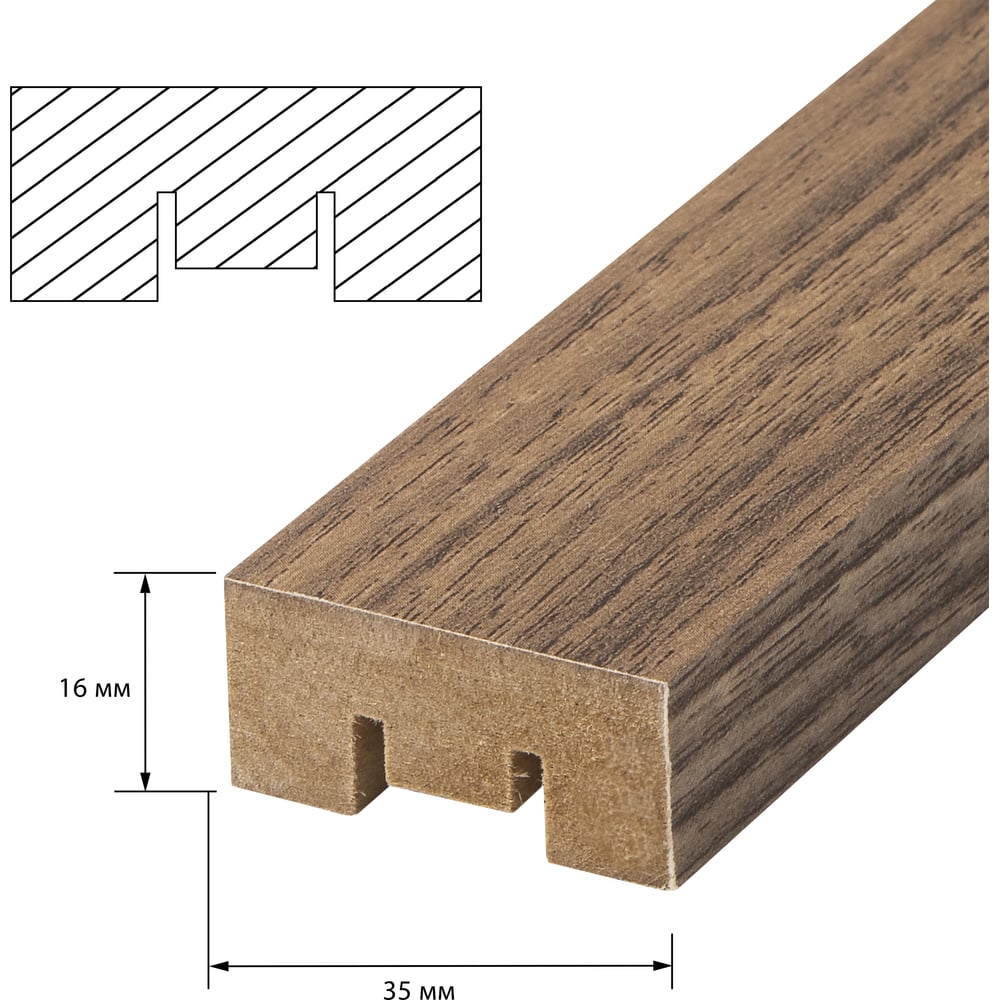 Изображение товара Интерьерная рейка МДФ Стильный Дом 2700x16x35 мм грецкий орех, ударопрочная
