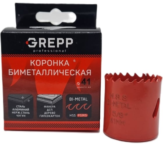 Изображение товара Коронка биметаллическая 41 мм, глубина сверления 38 мм GREPP 207-38041