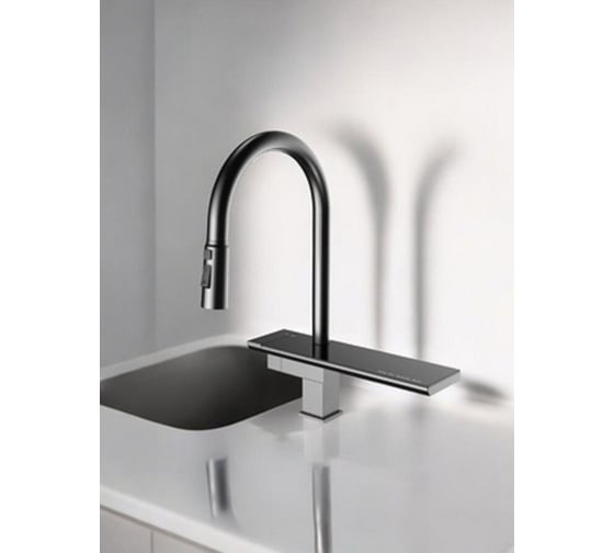 Изображение товара Смеситель для кухни GRIALE на основании, с водопадом, вытягивающимся изливом, режим душ/струя, цвет титан G40163-23