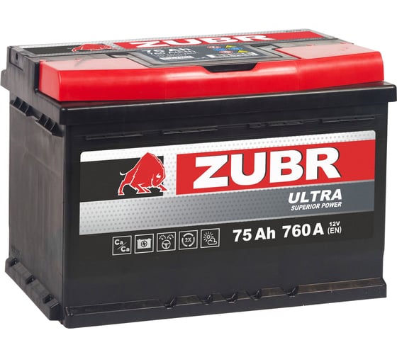 Изображение товара Аккумулятор ZUBR Ultra 75Ah L+ ZU751