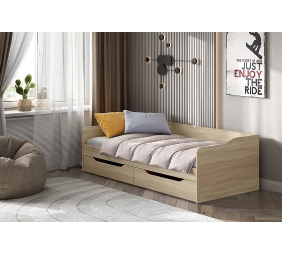 Изображение товара Кровать Арника КР 1 с основанием и матрасом Софт дуб Сонома Н130536