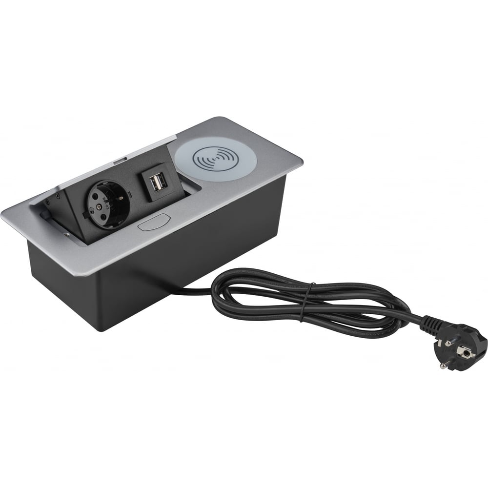 Изображение товара Встраиваемая розетка CACTUS CS-SOCKET-USBA-WLESS с USB и защитной крышкой серебристая