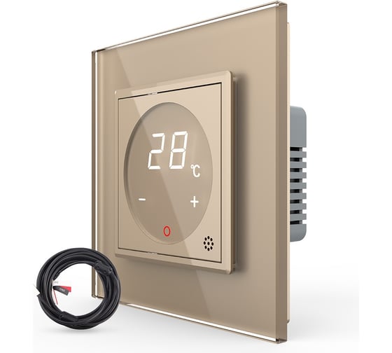 Изображение товара Терморегулятор для пола LIVOLO 16А, сенсорное управление, датчик воздуха, датчик пола 5 метров, 1 пост, цвет золотой VL-C7FQ1-2APS72