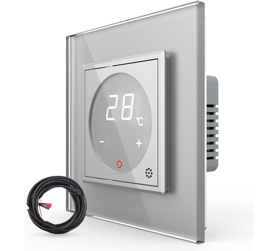 Изображение товара Терморегулятор для пола LIVOLO 16А, сенсорное управление, датчик воздуха, датчик пола 5 метров, 1 пост, цвет серый VL-C7FQ1-2IPS72