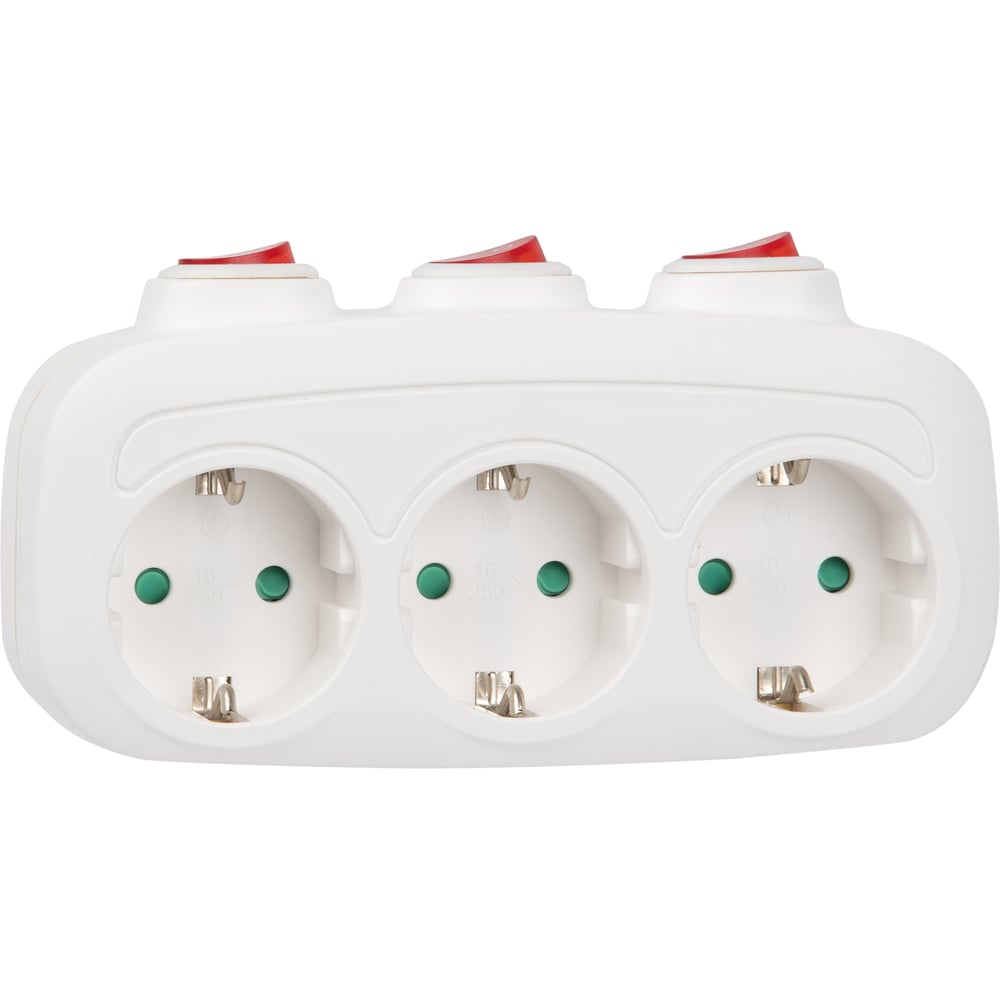 Изображение товара Разветвитель Uniel S-GES3-16OB белый с 3 розетками и выключателем