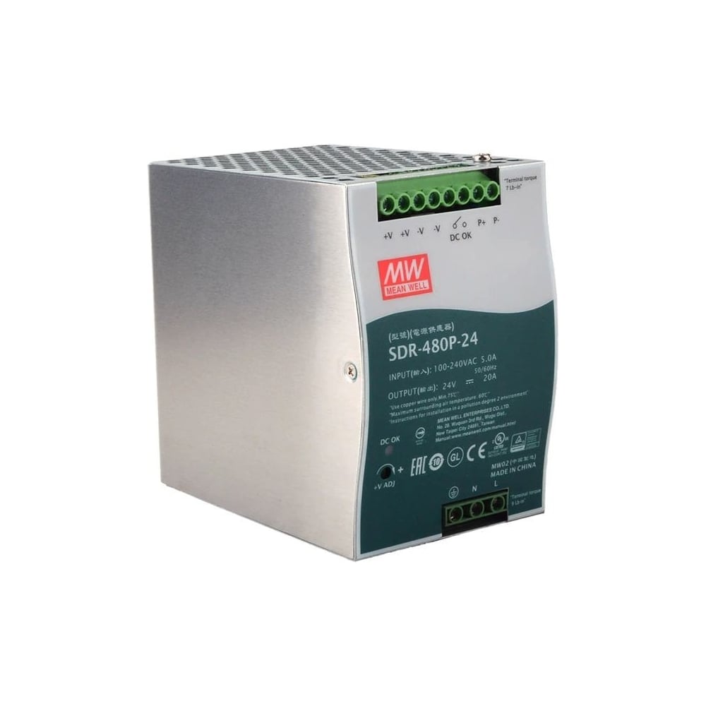 Изображение товара Источник питания Mean Well SDR-480P-24 480Вт для лент и модулей