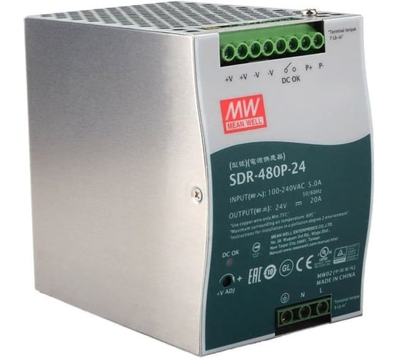 Изображение товара Источник питания Mean Well AC/DC SDR-480P-24 480Вт Т00295637