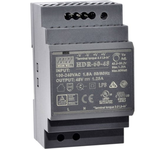Изображение товара Источник питания Mean Well AC/DC HDR-60-48 Т02601704