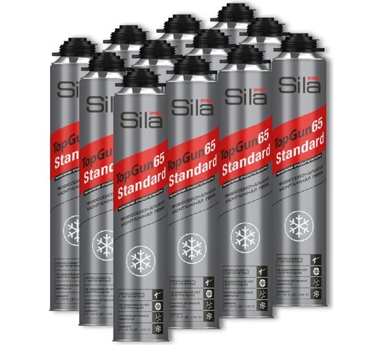 Изображение товара Профессиональная монтажная пена Sila Pro TopGun 65 STANDARD winter, 850 мл (1 уп - 12 штук) SPTGSW65/12