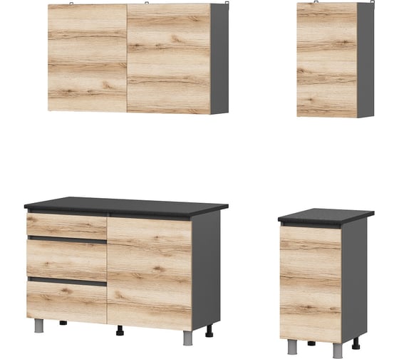 Изображение товара Кухонный гарнитур Арника Денвер 1,6 м Графит серый/дуб Делано/Черный 00-00142906