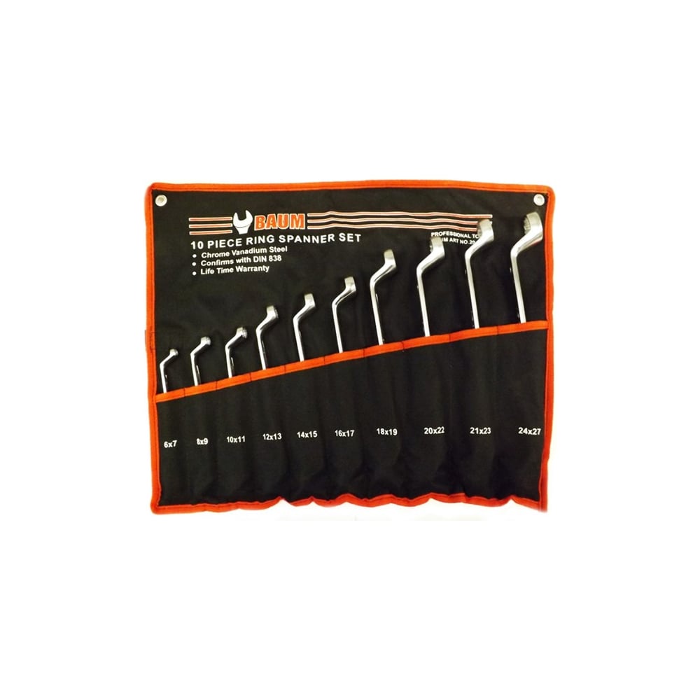 Изображение товара Набор накидных ключей BAUM 10 предметов 6-27 мм профессиональный CrV