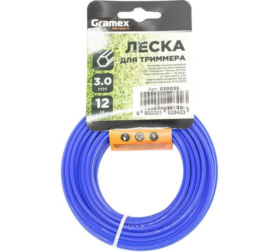Изображение товара Леска для триммера Gramex 3 мм, шестигранник, голубой, 12 метров ВАРЯГ 020035