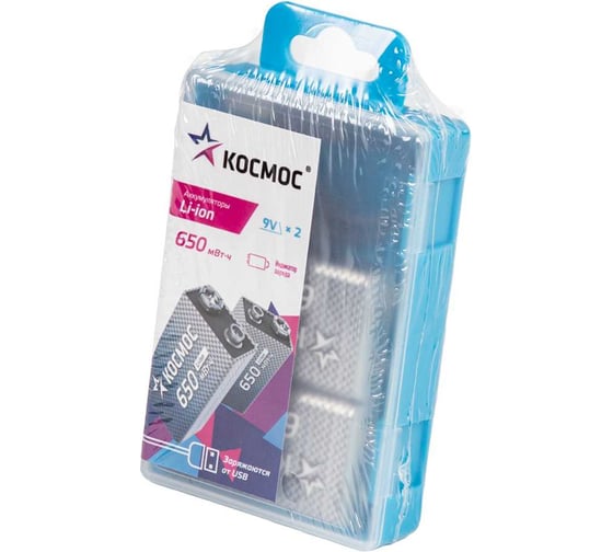 Изображение товара Аккумулятор КОСМОС крона Li-ion 9V 500мАч 2 шт в боксе KOCLi9V650mAh2B