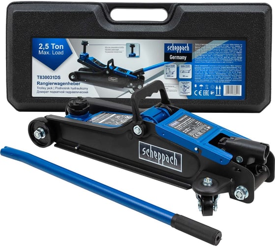 Изображение товара Домкрат подкатной гидравлический Scheppach 2.5т h min 90мм, h max 400мм в кейсе Sch-T830031DS(58997)