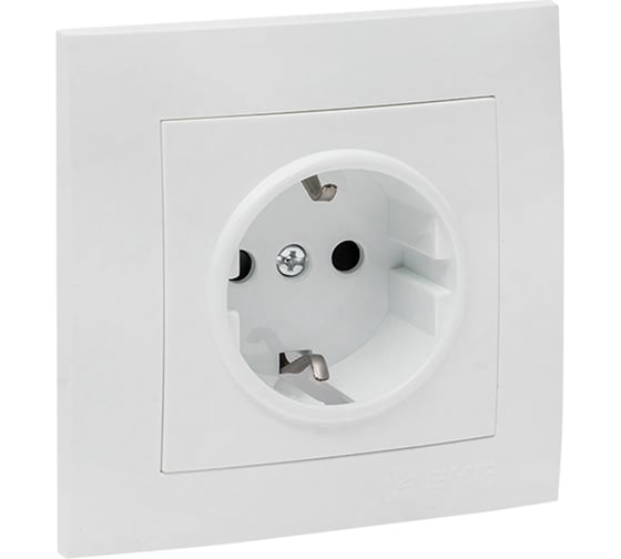 Изображение товара 1-местная розетка EKF Валенсия, с заземлением 16А, белая, с защитными шторками PROxima EWR16-028-10