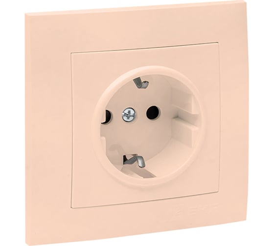 Изображение товара 1-местная розетка EKF Валенсия, с заземлением 16А кремовая с защитными шторками PROxima EWR16-028-20