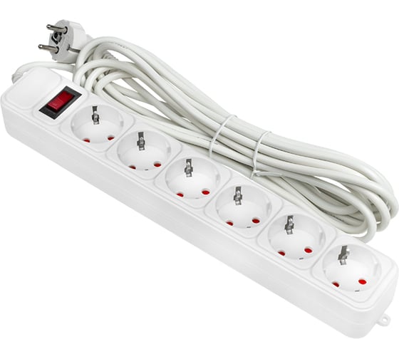 Изображение товара Сетевой фильтр EKF 6x5м, 10А/2.2кВт, с выключателем, c/з, ПВС, 3х0.75, Блокбастер, PROxima UFP10-375-6-05