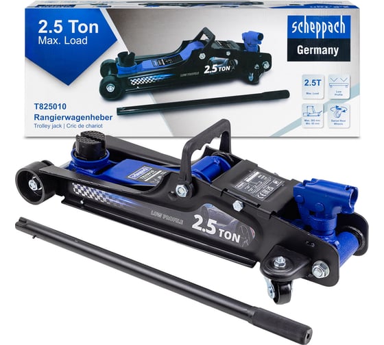Изображение товара Домкрат подкатной гидравлический Scheppach низкопрофильный с резиновой накладкой 2.5т h min 85мм,h max 385 Sch-T825010(58506)