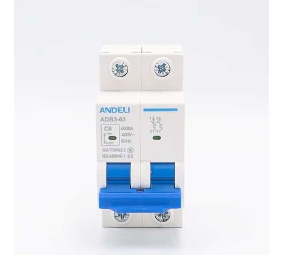 Изображение товара Автоматический выключатель ANDELI ADB3-63/2P 6A 6kA тип B ADL01-842