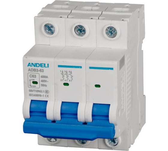 Изображение товара Автоматический выключатель ANDELI ADB3-63/3P 10A 6kA тип  B ADL01-857