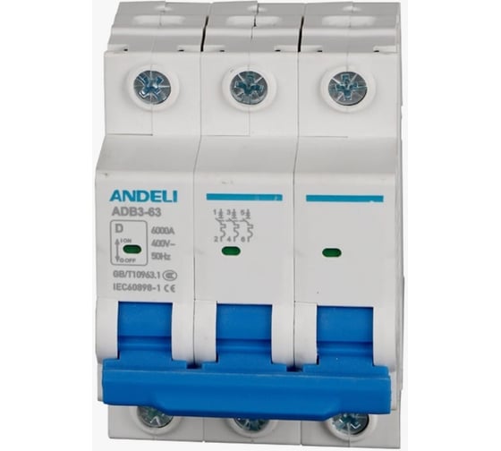 Изображение товара Автоматический выключатель ANDELI ADB3-63/3P 10A 6kA тип D ADL01-899