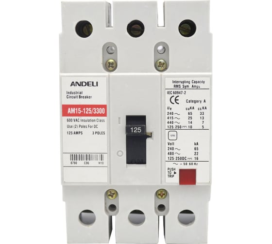 Изображение товара Автоматический выключатель ANDELI AM15-125/3P 125A 20KA ADL06-203