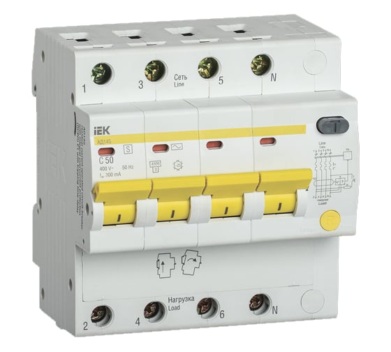 Изображение товара Дифференциальный автомат IEK АД14S 4Р, 50А, 300мА MAD13-4-050-C-300