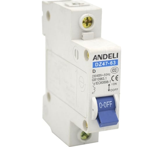 Изображение товара Автоматический выключатель ANDELI DZ47-63/1P 50A 4.5kA тип D ADL01-125