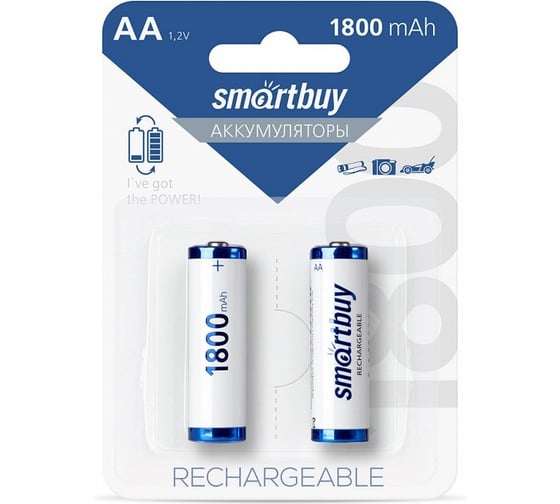Изображение товара Аккумулятор Smartbuy NiMh AA/2BL 1800 mAh (24/240) () 2 шт SBBR-2A02BL1800
