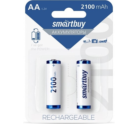 Изображение товара Аккумулятор Smartbuy NiMh AA/2BL 2100 mAh (24/240) 2 шт SBBR-2A02BL2100