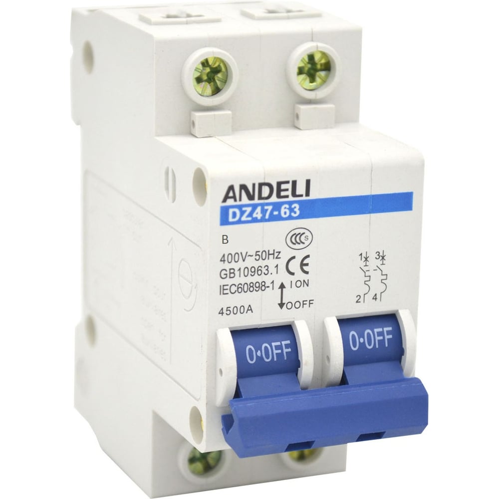 Изображение товара Автоматический выключатель ANDELI DZ47-63/2P 40A 4.5kA тип B