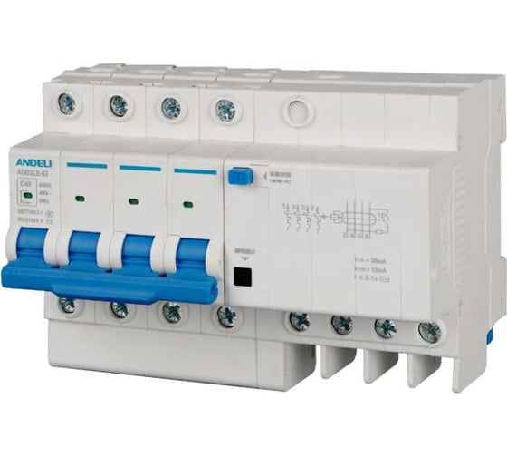 Изображение товара Дифференциальный автомат ANDELI ADB3LE-32 4P 32A 30mA тип AC характеристика С 6kA ADL02-072